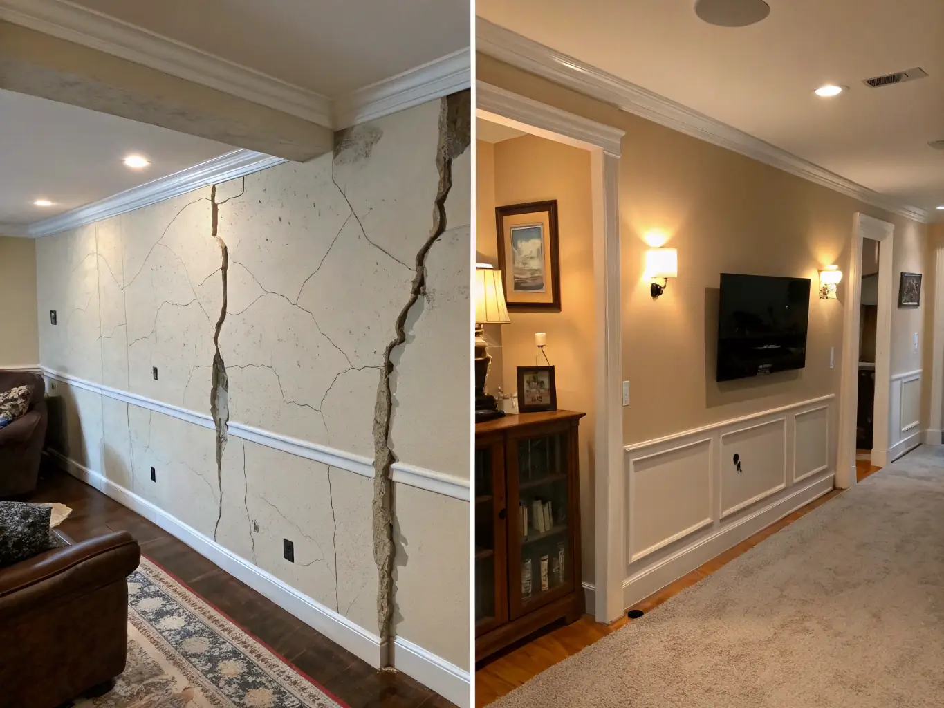 A repaired drywall surface, seamlessly blended and painted, illustrating Florida Remodel and Paint's proficiency in drywall repair and restoration.