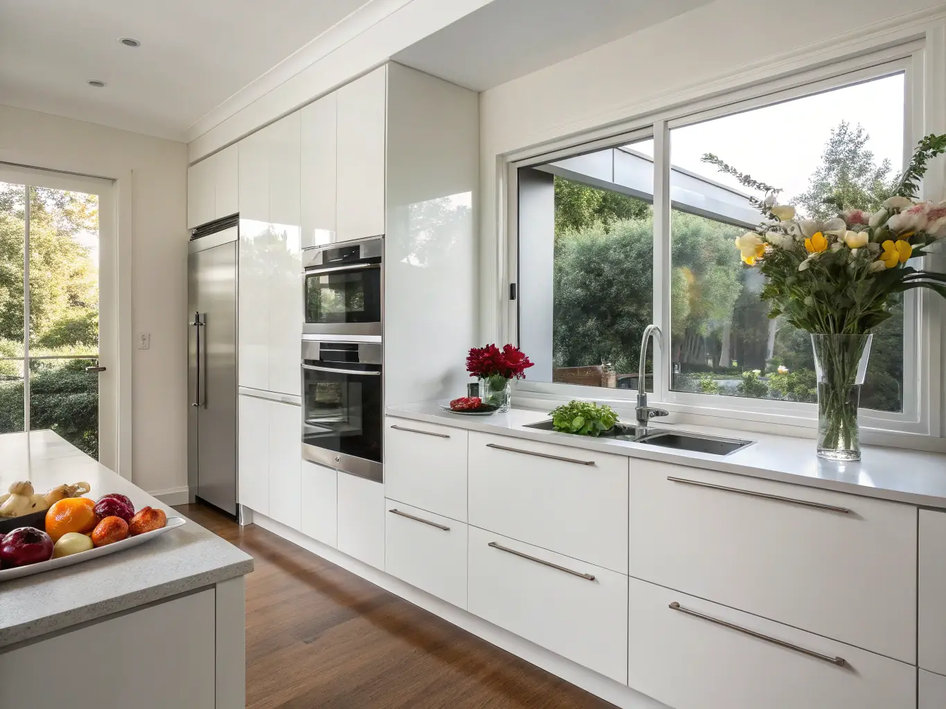 A photograph of a beautifully remodeled kitchen in a home located in Broward County, Florida. The kitchen features modern appliances, custom cabinetry, and stylish countertops.