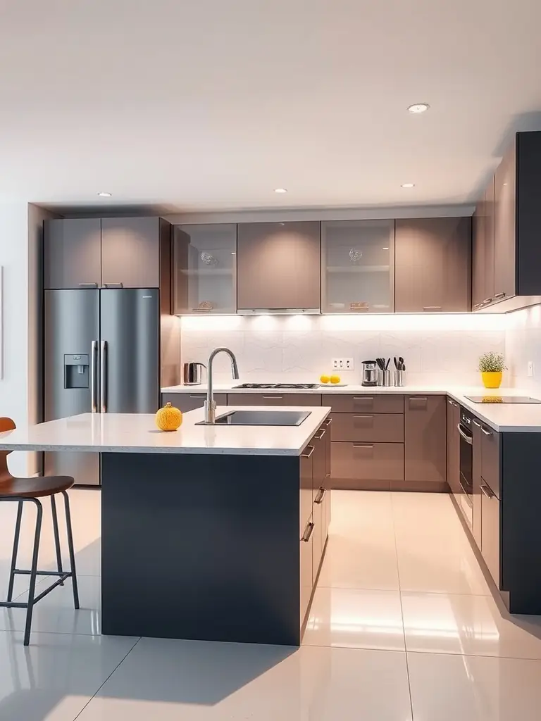 A before-and-after image of a renovated kitchen showcasing modern cabinetry and countertops, highlighting the transformation achieved by Florida Remodel and Paint.