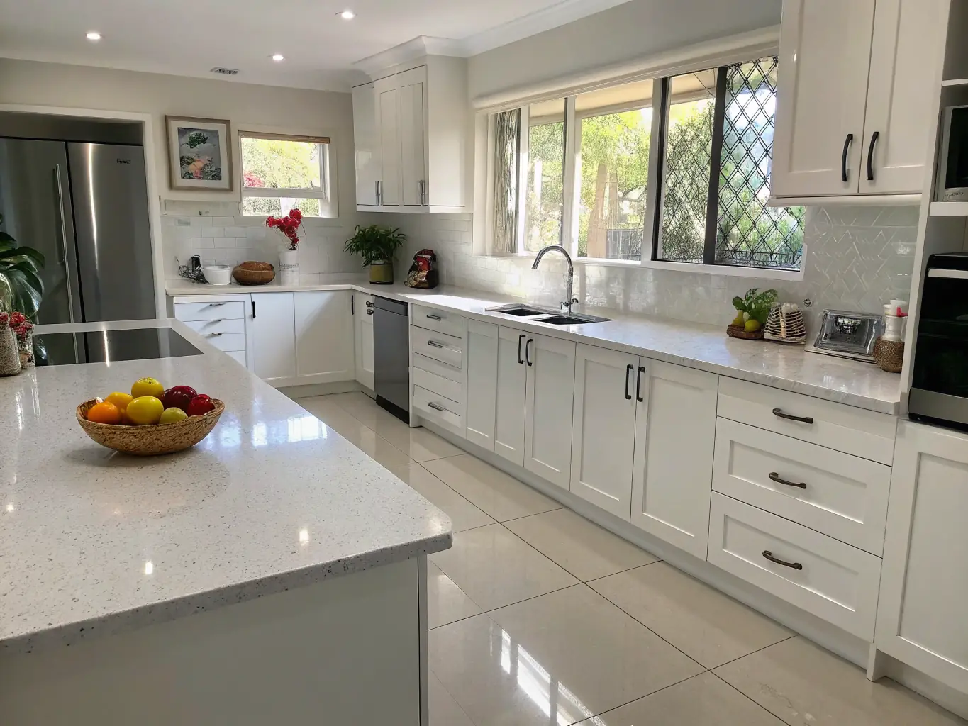 A beautifully remodeled kitchen with modern cabinets, stainless steel appliances, and a granite countertop, showcasing Florida Remodel and Paint's expertise in kitchen renovations.