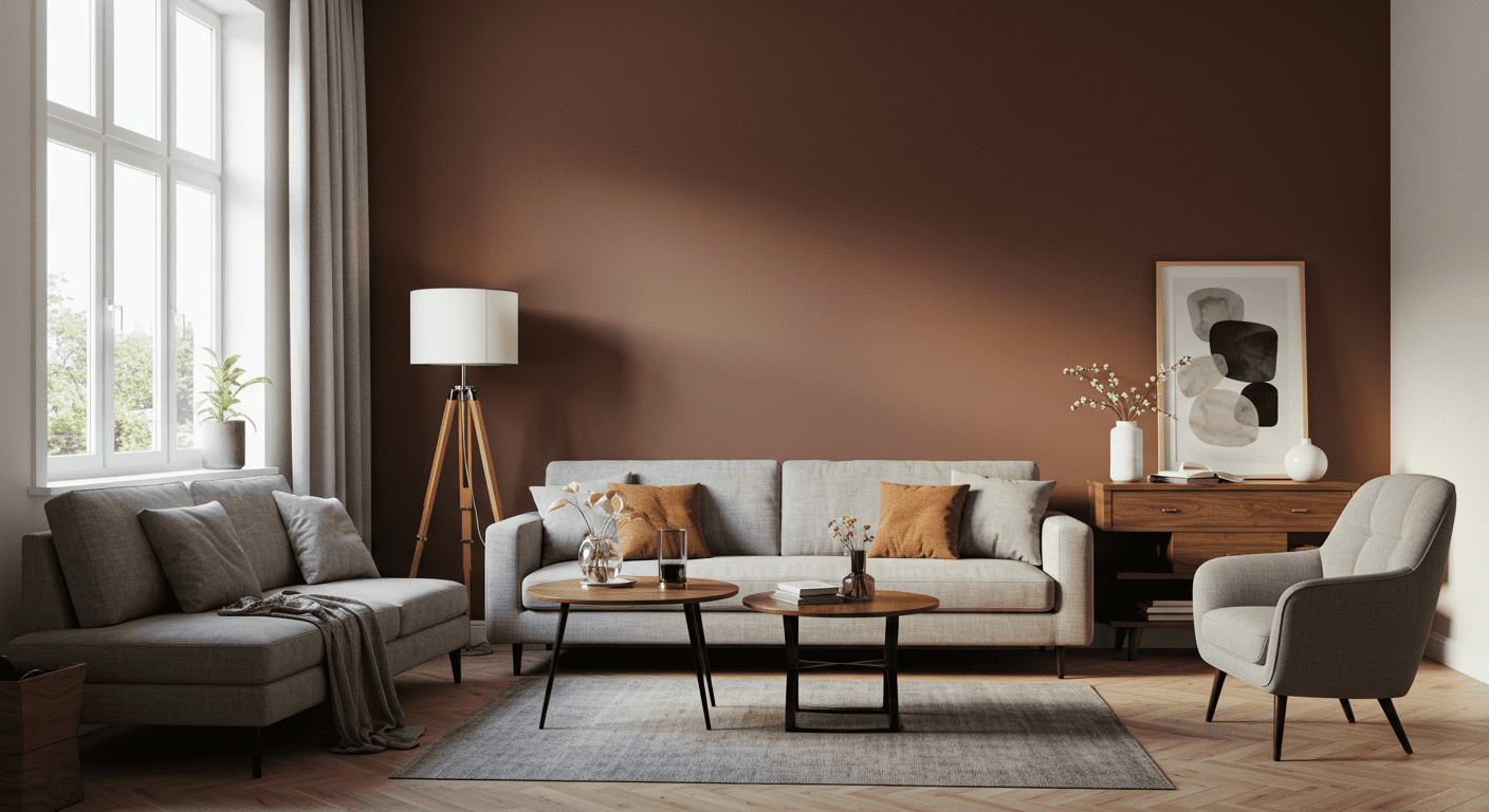 A beautifully painted room featuring a striking accent wall, with furniture arranged to highlight the new color scheme. Natural light streams in through a window, enhancing the beauty of the paint job.