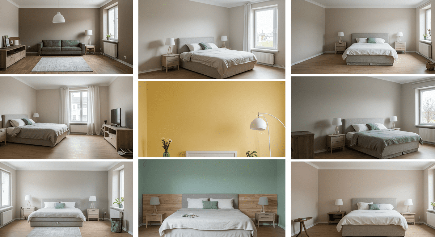 A collage of different rooms showcasing various color schemes and styles after professional painting.